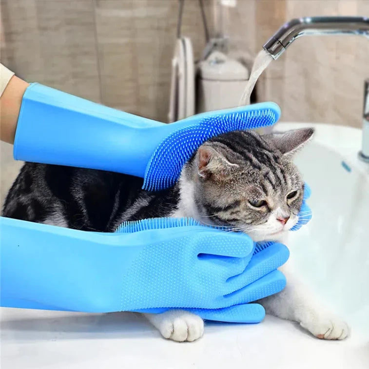 Silicone Bathing Glove for Cats - Gentle Pet Bath Brush and Massager - Efficient Cat Grooming Tool Shampoo brush