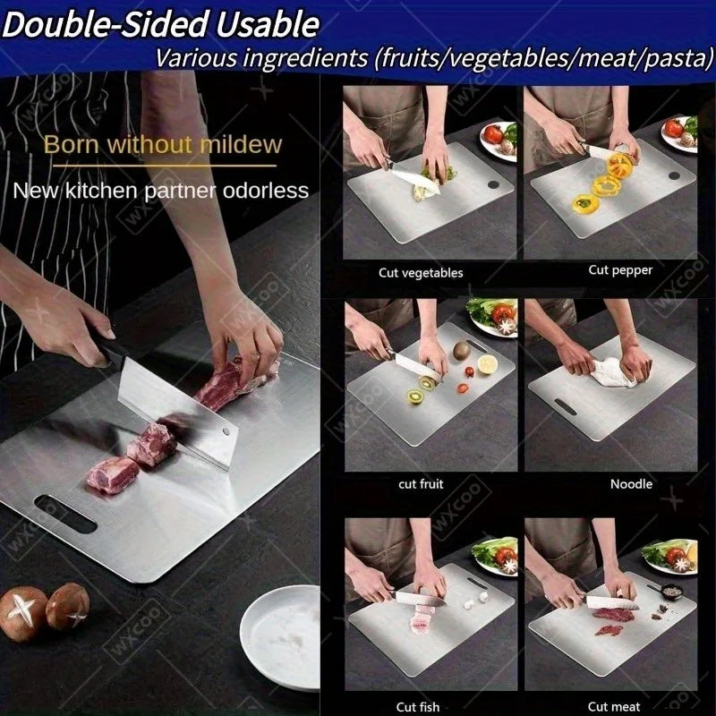 1-5PCS Stainless Steel Chopping Dual-Sided Titanium Cutting Board Portable Metal Kitchen Tool for Meat Fruit Vegetable
