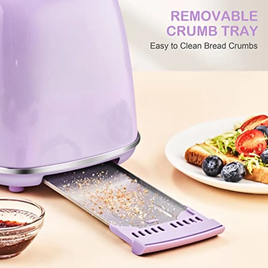 2 Slice Toaster Retro Stainless Steel with Bagel Cancel and Defrost Functions 6 Bread Shade Settings Extra Wide Slots and Remov