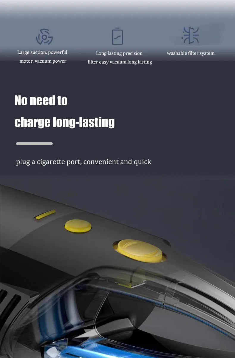 The car portable vacuum cleaner can absorb all kinds of garbage such as dust and food residues in the gaps in the car