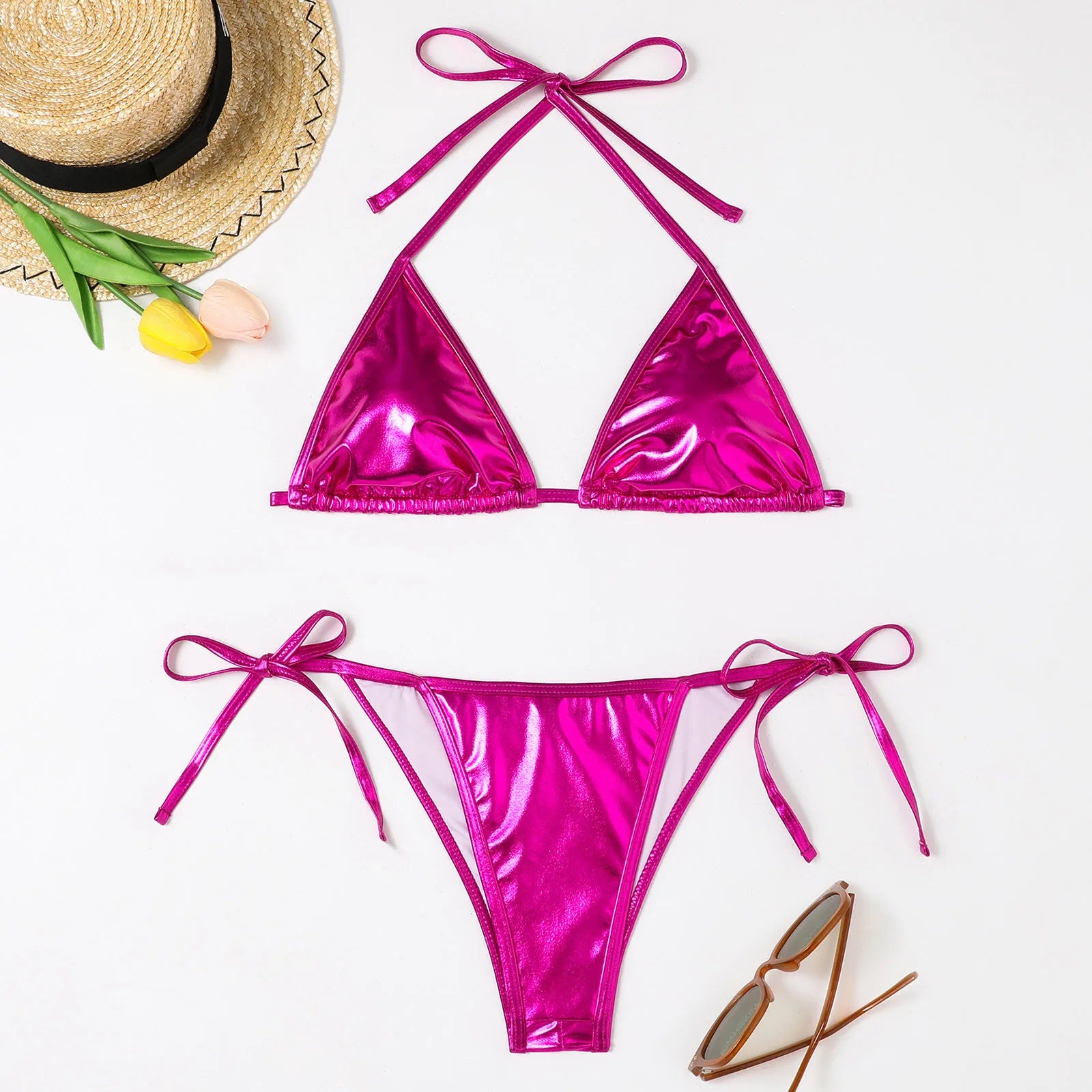 Bathing Suit For Women Tummy Control Women Bikini Sets Shiny String Padded Triangle 2 Pieces Swimsuit Bikini Women Swimwear 2025