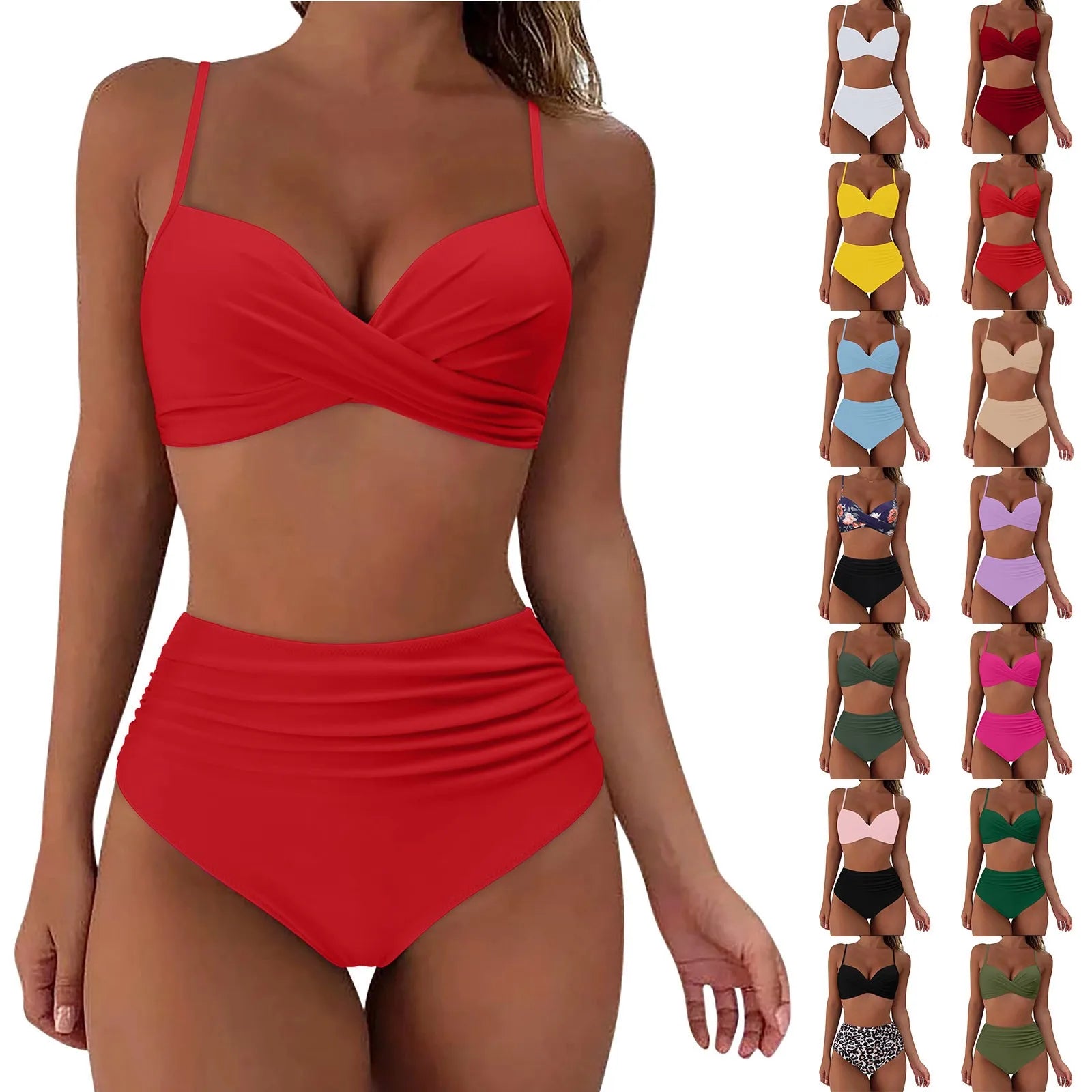 Brazilian Bikini Set For Women 2024 New Green Crop Top Tankinis Set Summer Swimwear Brazilian Bikini Swimming Suit Traje De BañO