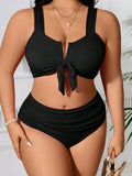 Women's Swimsuit 2025 Plus Size Ribbed Bikinis Sets Two Piece High Waist Black Tummy Control Bathing Suit Swimwear