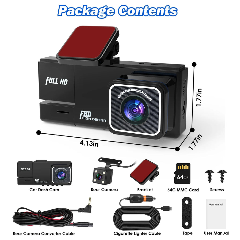 1Pc WiFi FHD 1080P Car Dash Cam 3 Channels Front Rear Inside Dash Camera With Loop Recording Reversing Image Night Vision