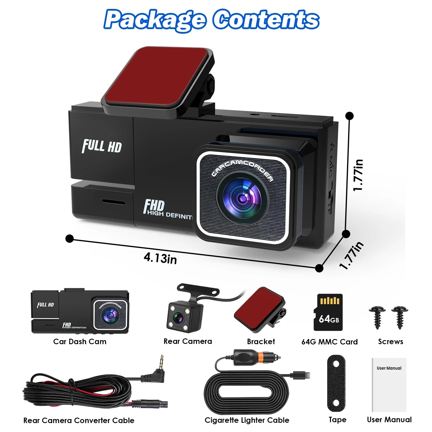 1Pc WiFi FHD 1080P Car Dash Cam 3 Channels Front Rear Inside Dash Camera With Loop Recording Reversing Image Night Vision