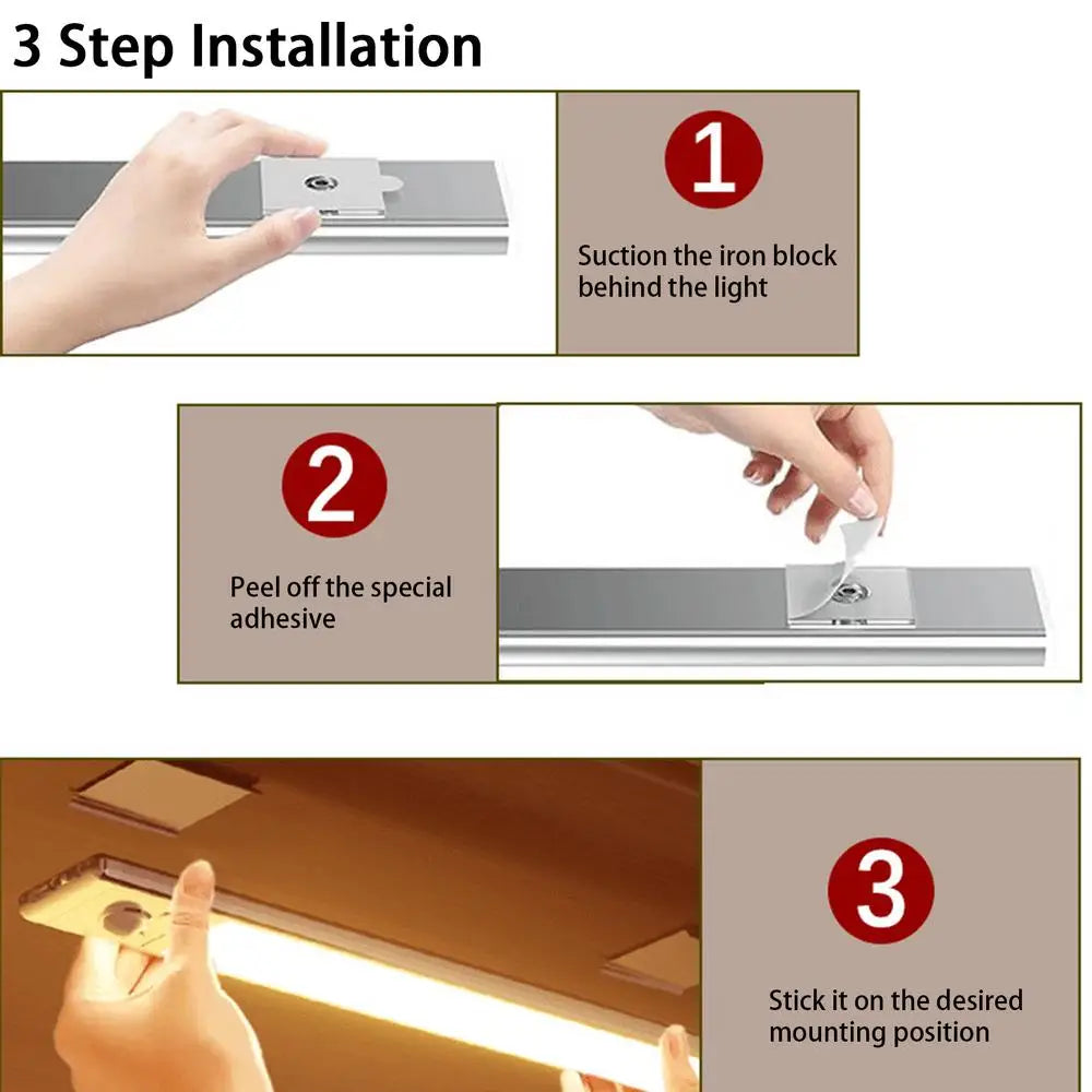 Under Cabinet Lighting Motion Sensor Closet Lamp 2200mAh USB Rechargeable Closet Lights Adhesive 3 Levels Dimmable Under Counter