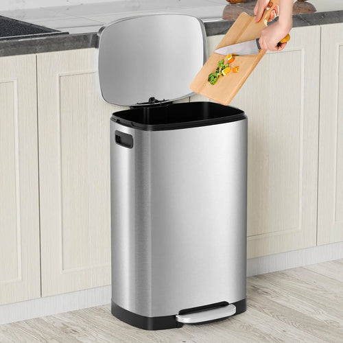 13 Gallon Trash Can with Lid, Trash Can with Removable Inner Bucket and Lid Soft Close, Pedal Rubbish Bin for Home Office