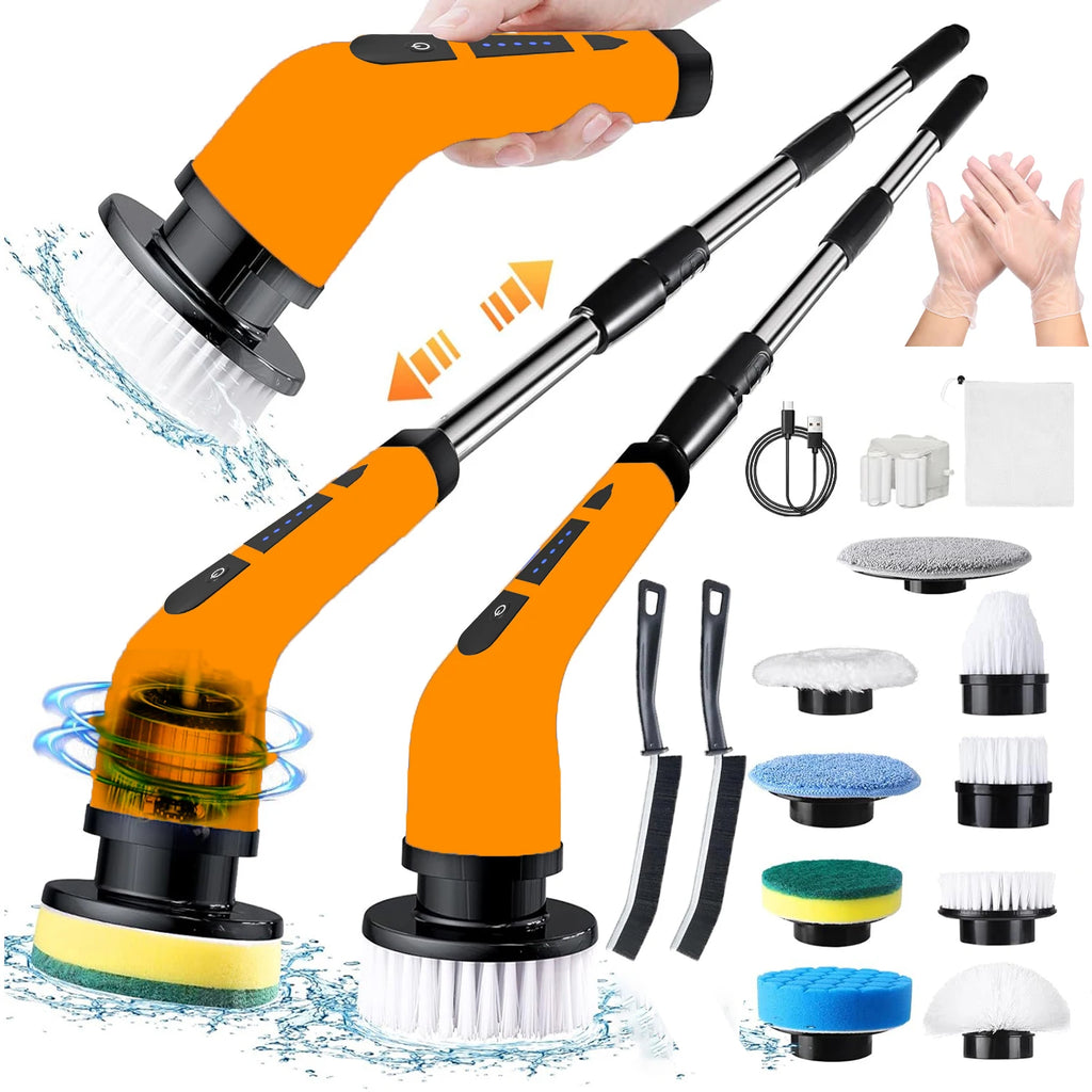 2025 Electric Rotating Floor Scrubber, Rechargeable Cleaning Brush, Shower Floor Scrubber, with 9 Brush Heads, 2H Power Dual Spe