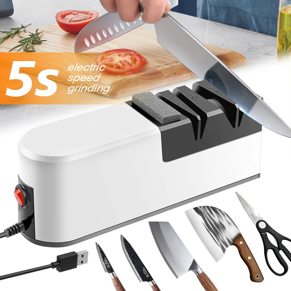 4 Segment Kitchen Fully Automatic Knife Sharpener Portable Electric Non-slip Base Knife Sharpener Household Kitchen Accessories