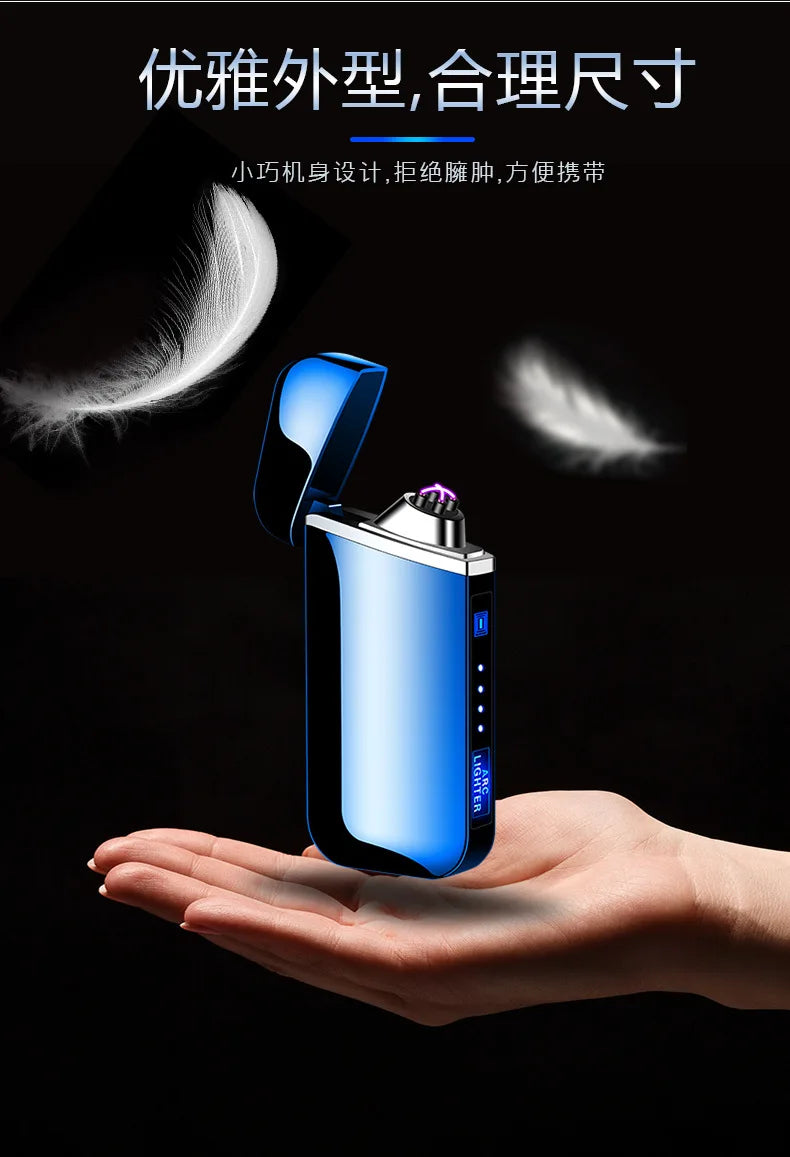 New Electric Windproof Metal Lighter Double Arc Flameles Plasma Rechargeable USB Lighter LED Power Display Touch Sensor Lighters