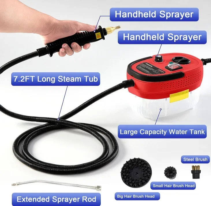 2500W Steam Cleaner High Temperature Pressure Washer Steam Cleaning Machine For Home Air Conditioning Kitchen Hood Car 1200ml