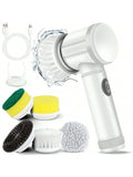 Cordless Electric Spin Scrubber with 5 Replaceable Brush Heads USB Rechargeable Waterproof Power Cleaning Brush Multi-purpose De