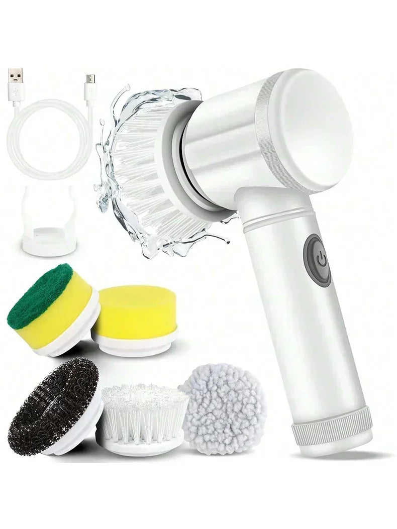Cordless Electric Spin Scrubber with 5 Replaceable Brush Heads USB Rechargeable Waterproof Power Cleaning Brush Multi-purpose De