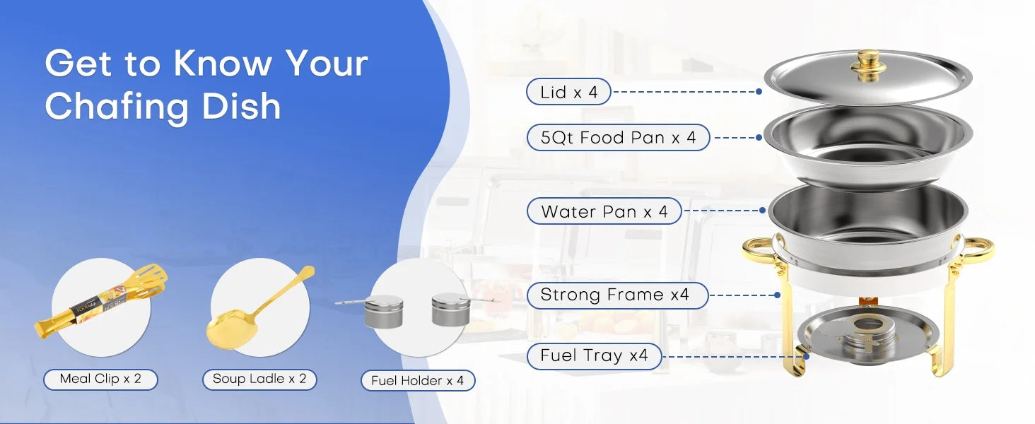 ROOMARK 9QT Chafing Dish Buffet Set , High Grade Stainless Steel Catering Warmer Complete set with Thick Frame for Party Wedding