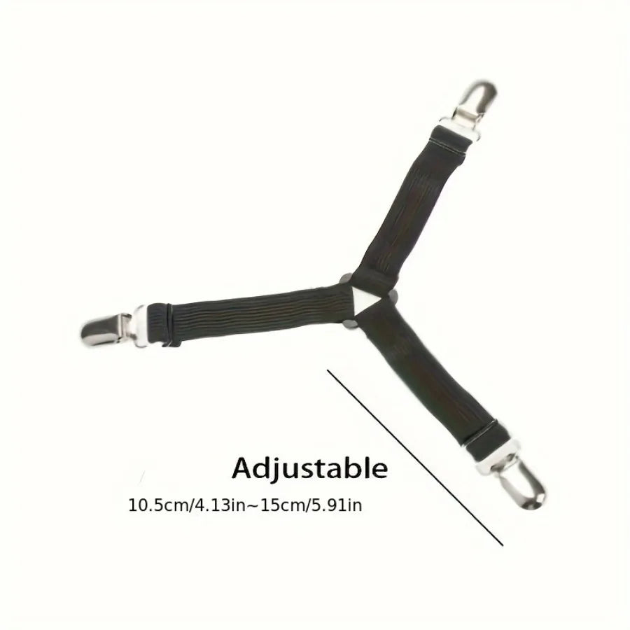 4Pcs Black Anti Slip Triangular Bed Sheet Fixator Adjustable Elastic Straps Tablecloth Holder Mattress Cover Grips