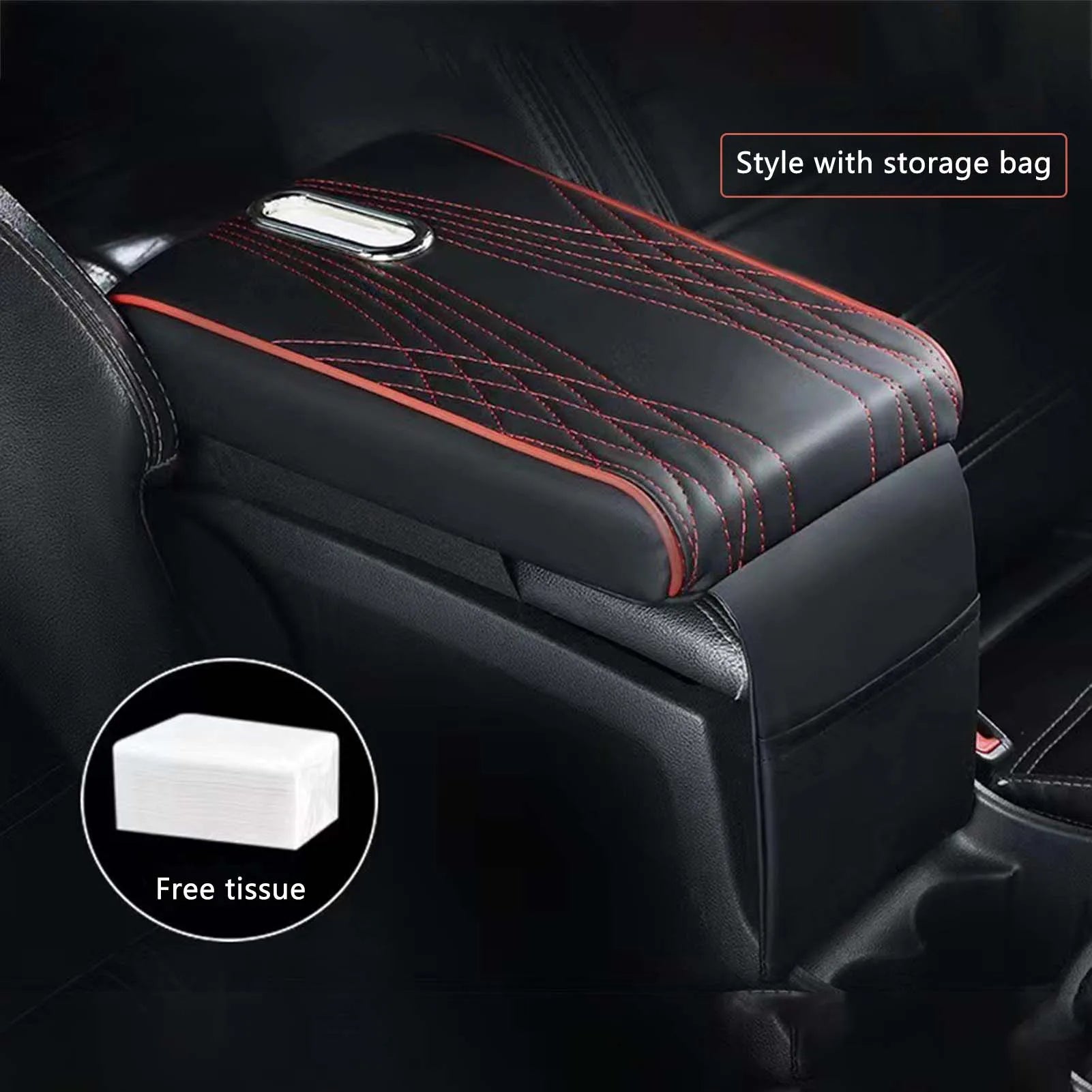 Armrest Cushion Car Seat Cover Universal Arm Rest Cushion with Pocket and Tissue Box Suitable for Truck SUV Van