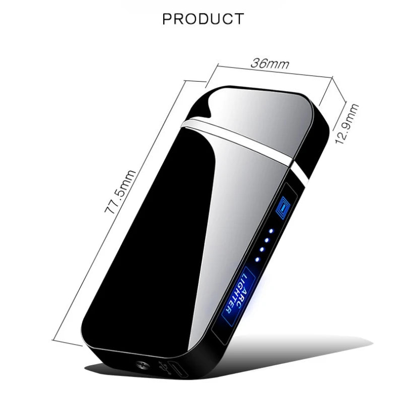 New Electric Windproof Metal Lighter Double Arc Flameles Plasma Rechargeable USB Lighter LED Power Display Touch Sensor Lighters