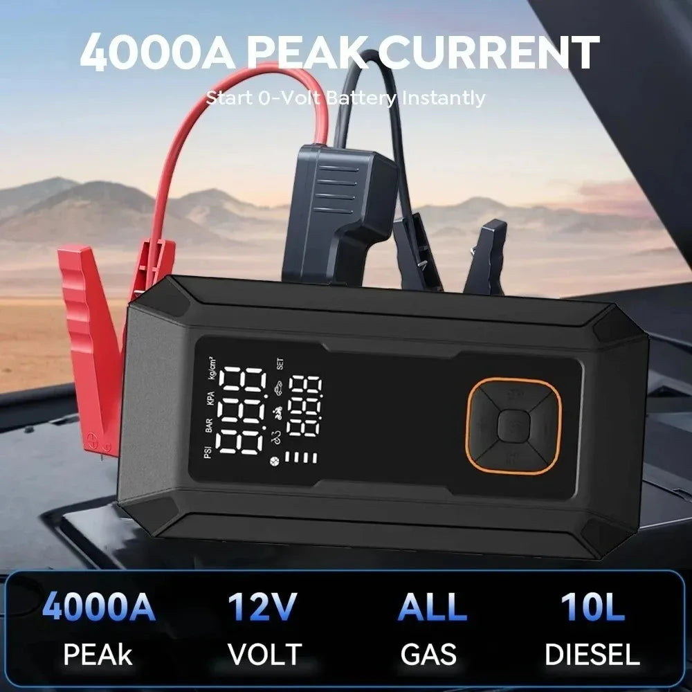 Car Jump Starter with Air Pump Peak 4000A Auto Battery Booster &150PSI Tire Inflator Jump Starter with Air Compressor
