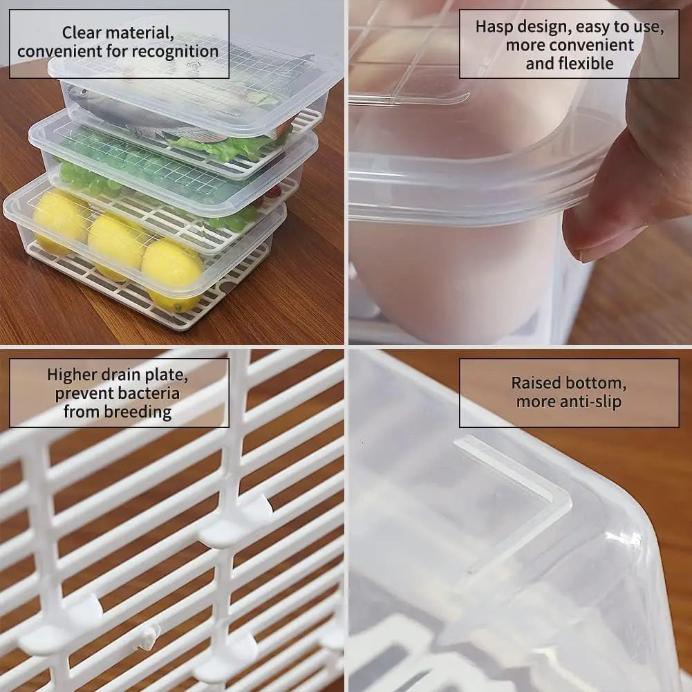 Food Storage Container, (3-Pack) Plastic Food Containers with Removable Drain Plate and Lid, Stackable Portable Freezer Stora