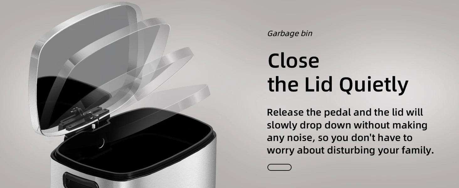 13 Gallon Trash Can with Lid, Trash Can with Removable Inner Bucket and Lid Soft Close, Pedal Rubbish Bin for Home Office