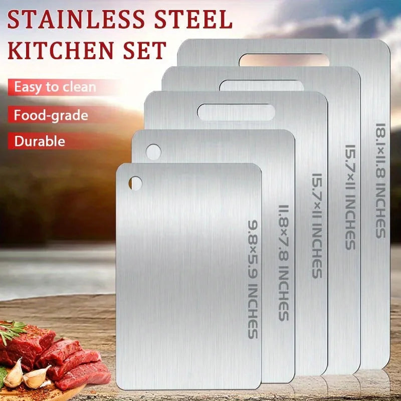 1-5PCS Stainless Steel Chopping Dual-Sided Titanium Cutting Board Portable Metal Kitchen Tool for Meat Fruit Vegetable