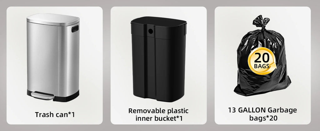 13 Gallon Trash Can with Lid, Trash Can with Removable Inner Bucket and Lid Soft Close, Pedal Rubbish Bin for Home Office