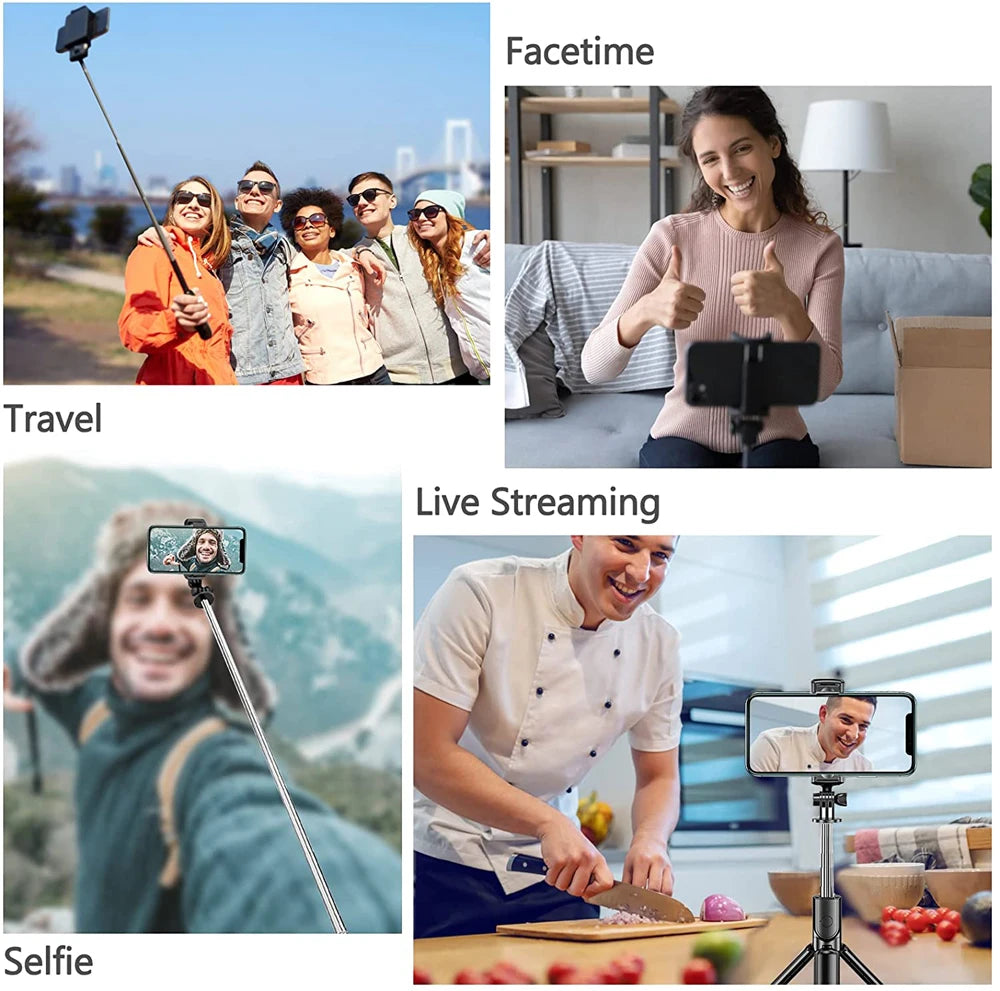 3In1 Bluetooth Wireless Selfie Tripod with Fill Light Shutter Remote Control Portable Foldable Monopod for IPhone Smart Phone