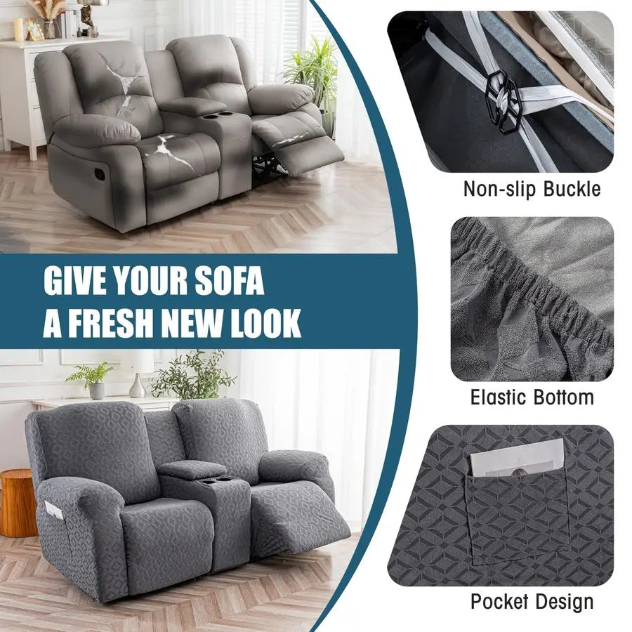 Waterproof Recliner Loveseat Cover with Console,Stretch Reclining Sofa Covers with Pockets,Lazy Boy Recliner Slipcovers,Leakproo