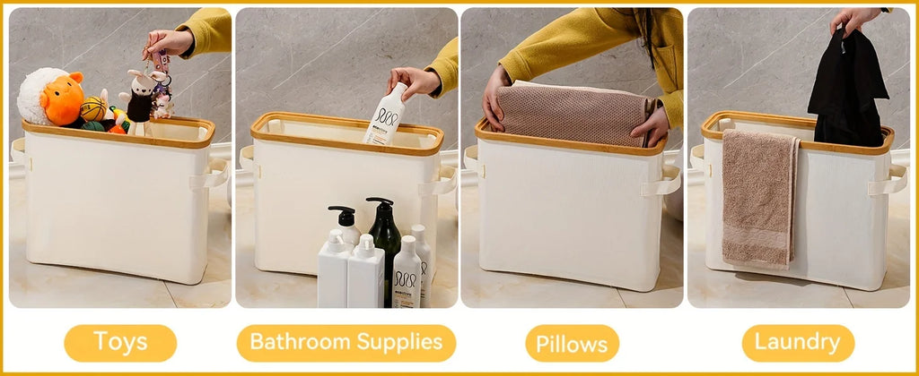 Bamboo toilet paper holder with lid - Self-contained bathroom organizer with handle, enclosed tissue storage box
