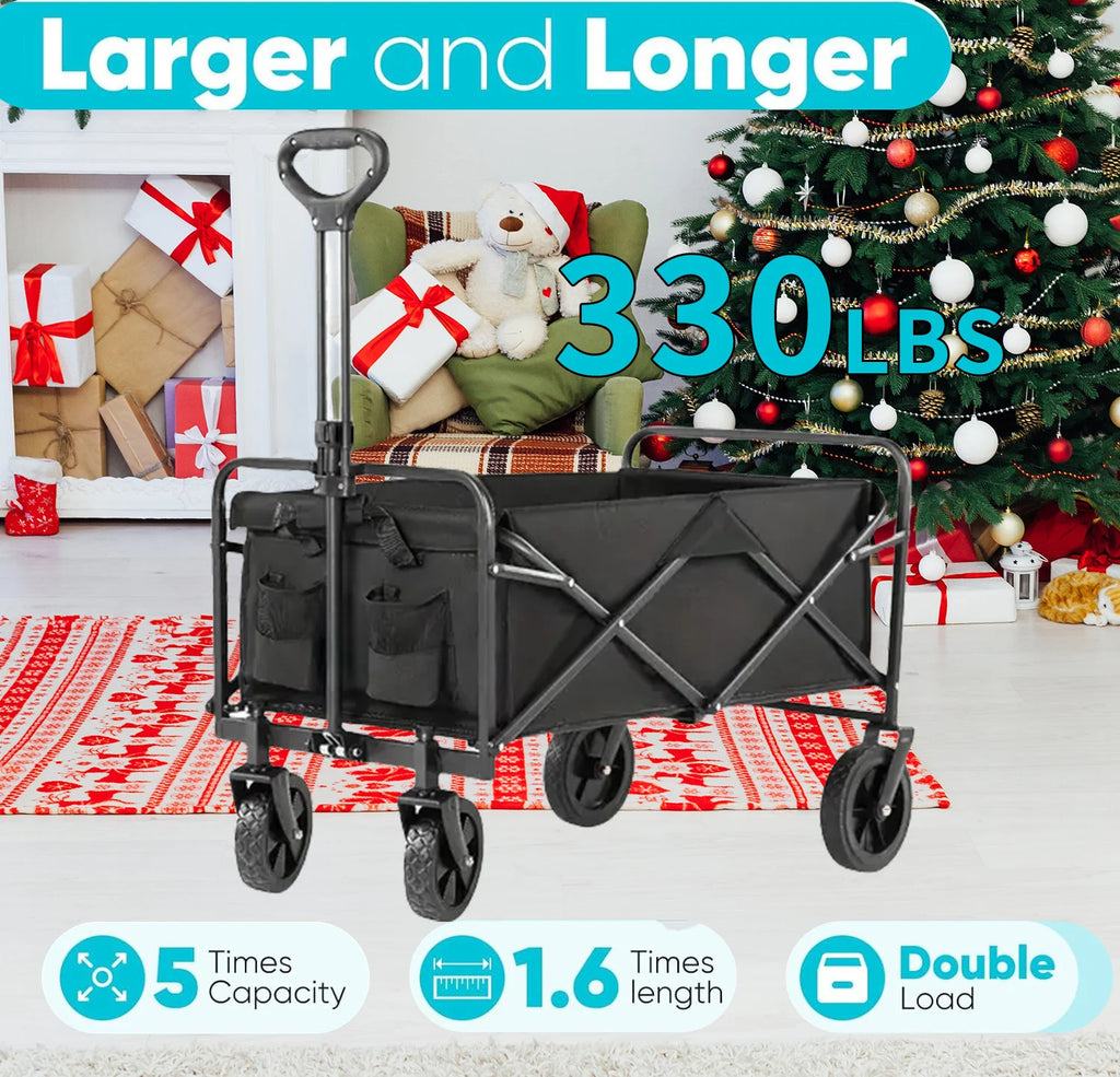 [Heavy Duty] Folding Wagon Cart | Heavy Duty | 360°All Terrain Wheels, Side Pockets, Large Capacity Collapsible | For Camping,