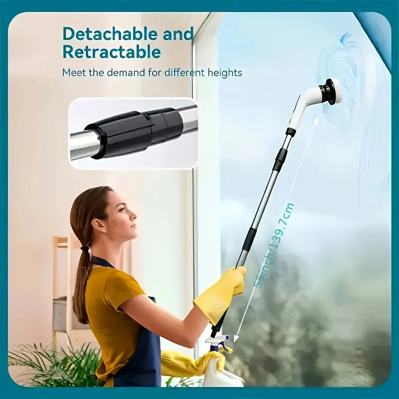 9-in-1 Electric Rotating Cleaning Brush, Wireless Shower Scrubber with Replaceable Heads and Adjustable Telescopic Handle