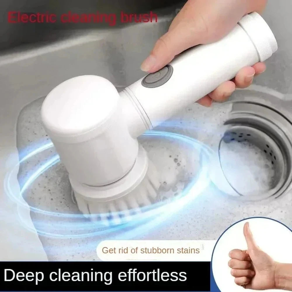 Cordless Electric Spin Scrubber with 5 Replaceable Brush Heads USB Rechargeable Waterproof Power Cleaning Brush Multi-purpose De
