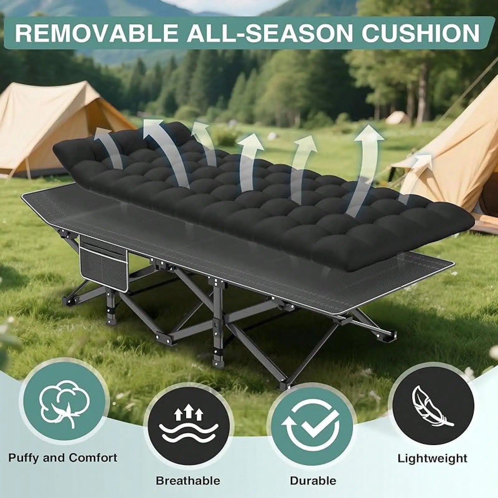 Folding Camping Cot For Adult, Portable Sleeping Cot With Mattress, For Camp With Carry Bag For Home, Office, Travel, Vacation.