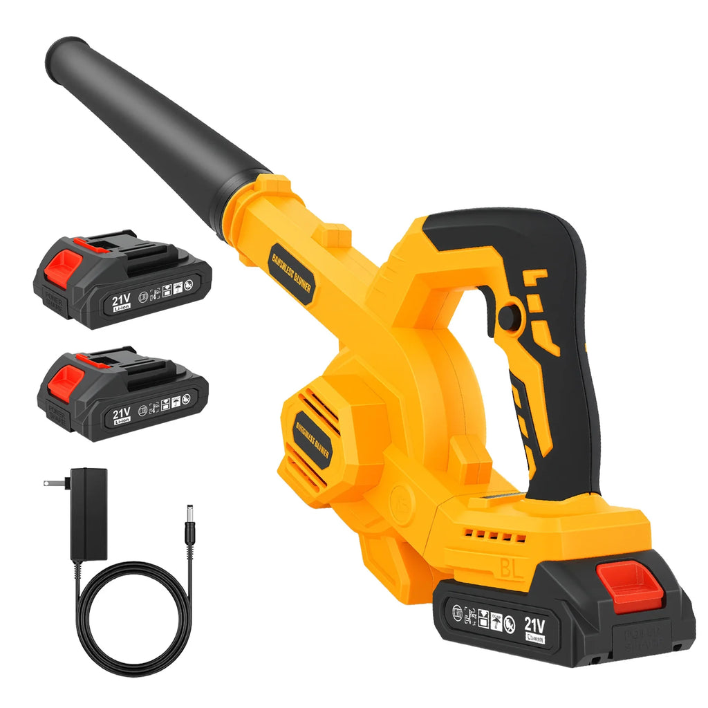 21V Brushless Leaf Blower Kit 150CFM Cordless Handheld Turbo Blower with Two 2.0Ah Batteries for Leaves Lawn Care Patio Dust