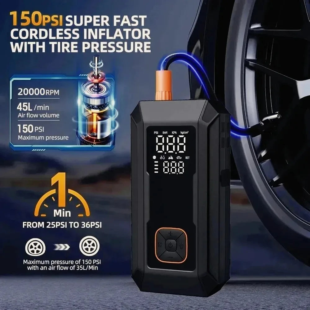 Car Jump Starter with Air Pump Peak 4000A Auto Battery Booster &150PSI Tire Inflator Jump Starter with Air Compressor