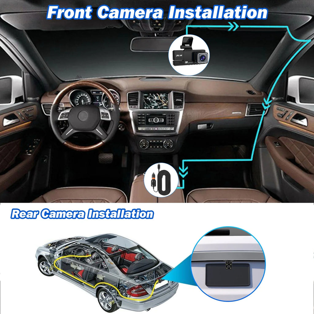 1Pc WiFi FHD 1080P Car Dash Cam 3 Channels Front Rear Inside Dash Camera With Loop Recording Reversing Image Night Vision