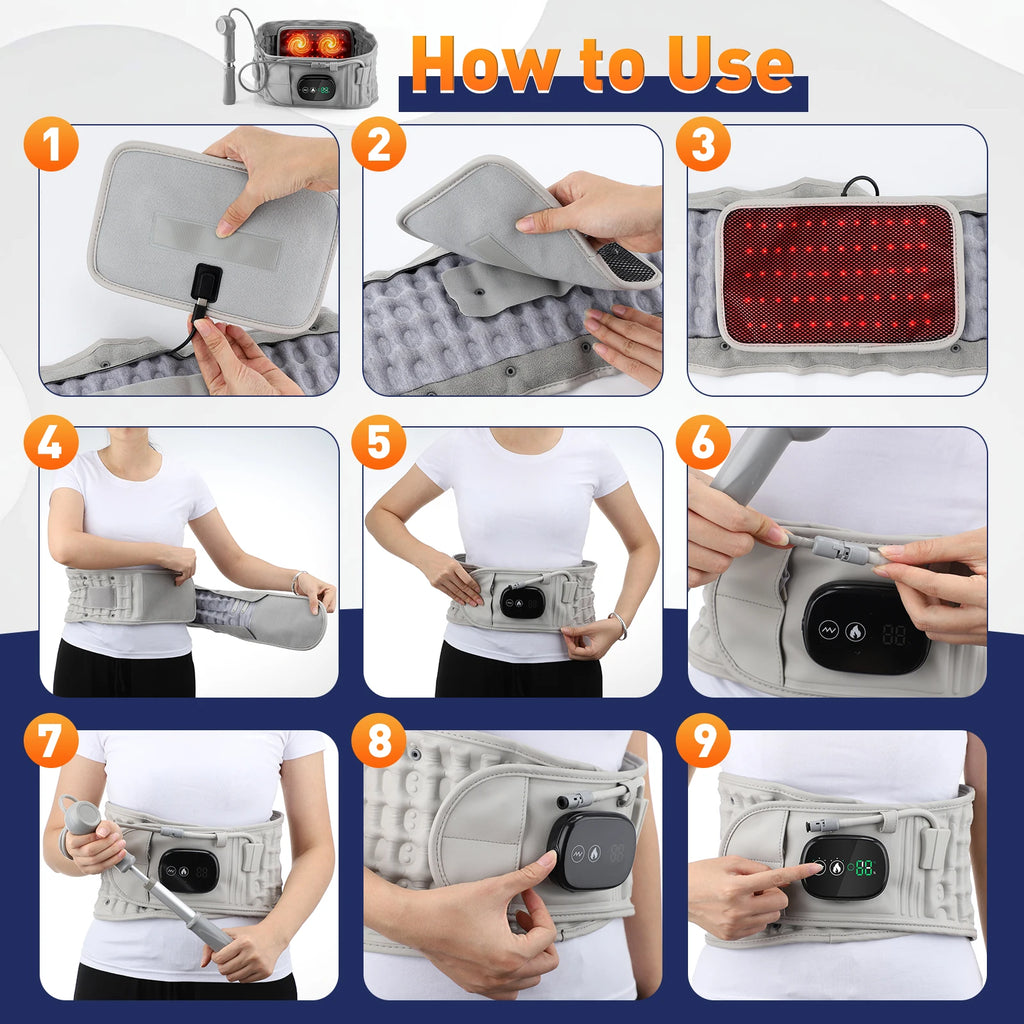 Infrared Heating Waist Massager Electric Belt Vibration USB Charge Red Light Hot Compress Lumbar Back Support Brace Relaxation
