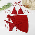 Women'S Solid Halter Backless Bikinis Set Sexy Triangle Cup Lace Up Bikini Top With Bottoms Swimsuit Cover Up 3 Piece Swimsuit
