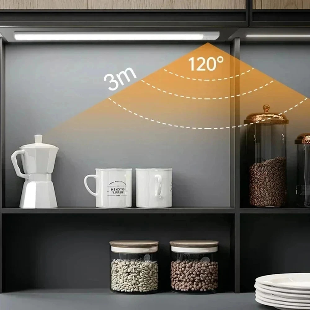 Motion Sensor Under Cabinet Wireless LED Light USB Rechargeable Ultra Thin 3-Color Dimmable Indoor Lighting For Closet Wardrobe