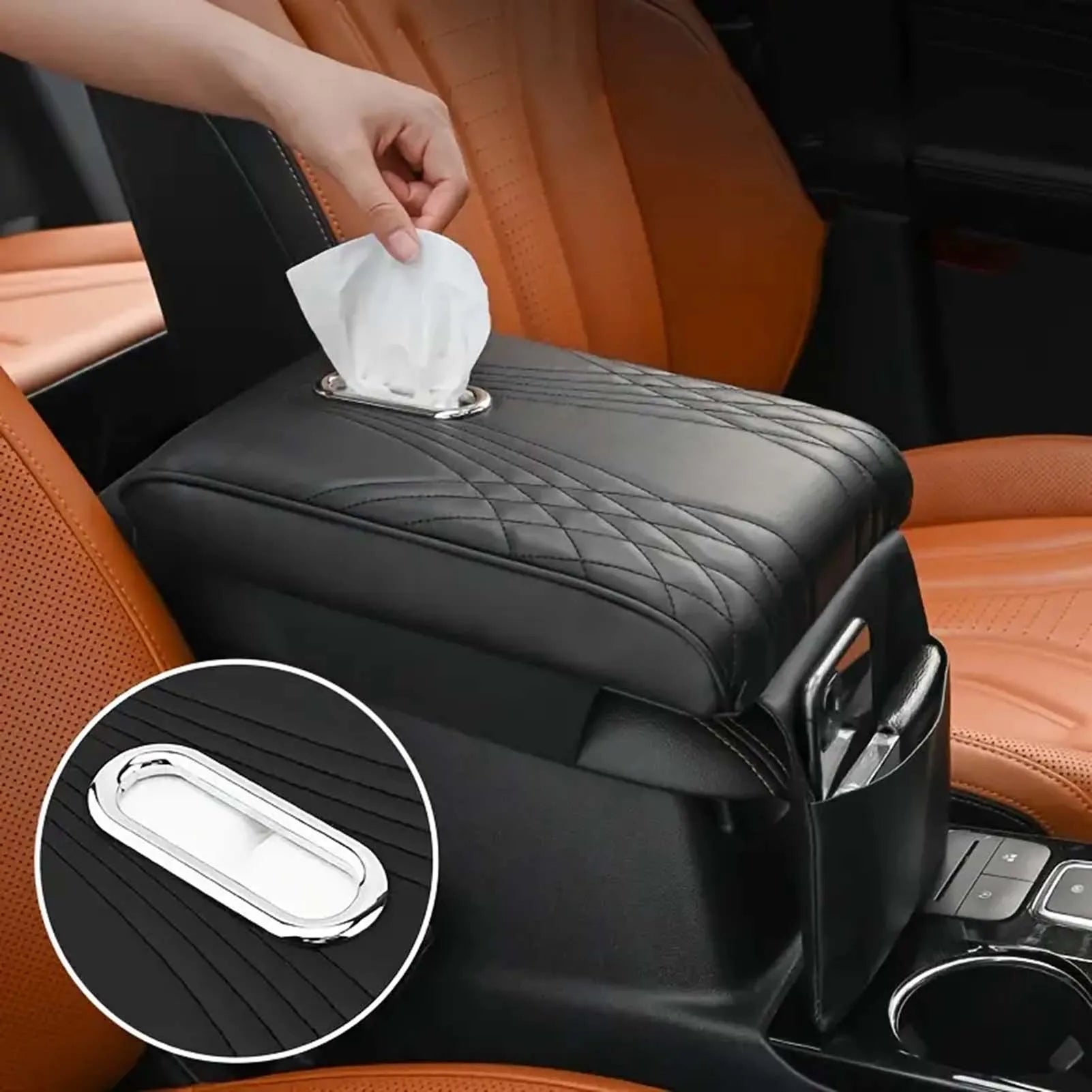 Armrest Cushion Car Seat Cover Universal Arm Rest Cushion with Pocket and Tissue Box Suitable for Truck SUV Van