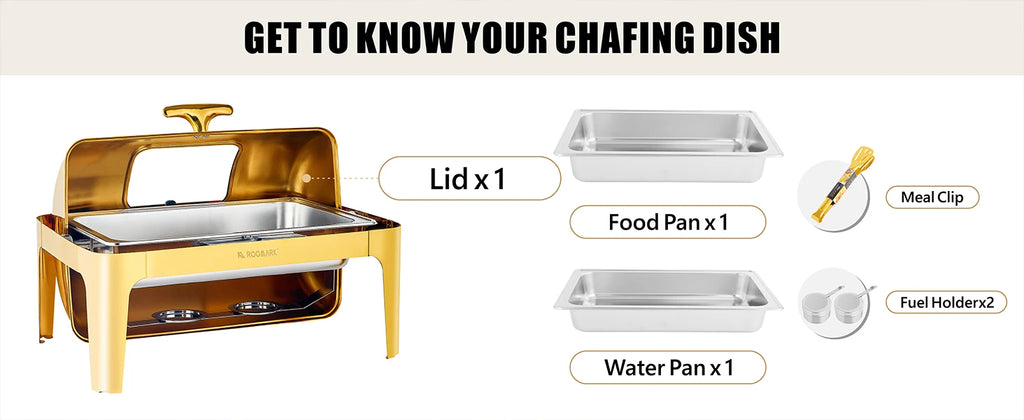 ROOMARK 9QT Chafing Dish Buffet Set , High Grade Stainless Steel Catering Warmer Complete set with Thick Frame for Party Wedding