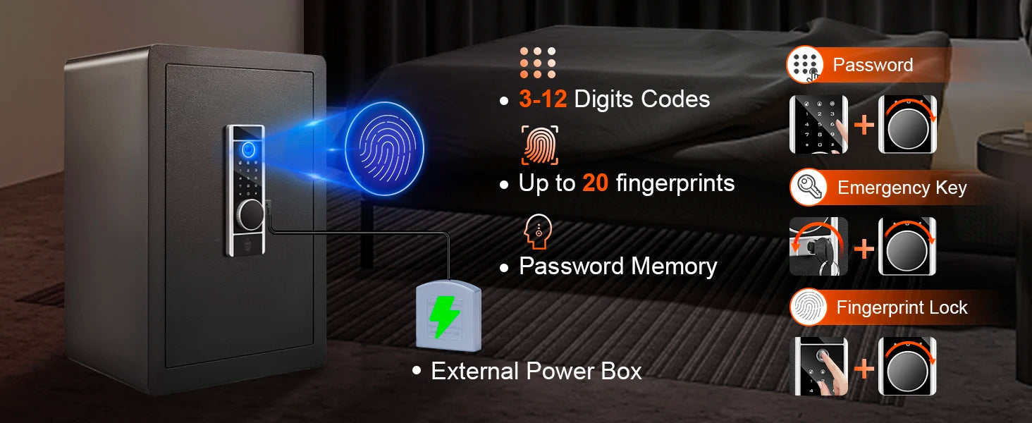 SucceBuy Electric Safe 2.2/1.8 Cubic Feet Fingerprint&Digital Security Cabinet Safe W/ Fire-proof Bag for Cash Jewelry Documents