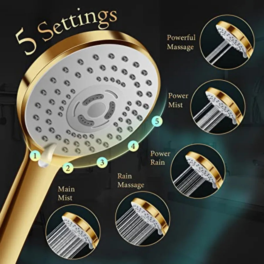 12'' Rain Shower Head with 11'' Adjustable Extension Arm and 5 Settings High Pressure Handheld Shower Head Combo Powerful Showe