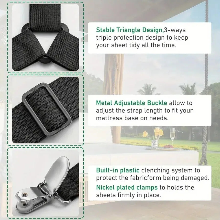 4Pcs Black Anti Slip Triangular Bed Sheet Fixator Adjustable Elastic Straps Tablecloth Holder Mattress Cover Grips