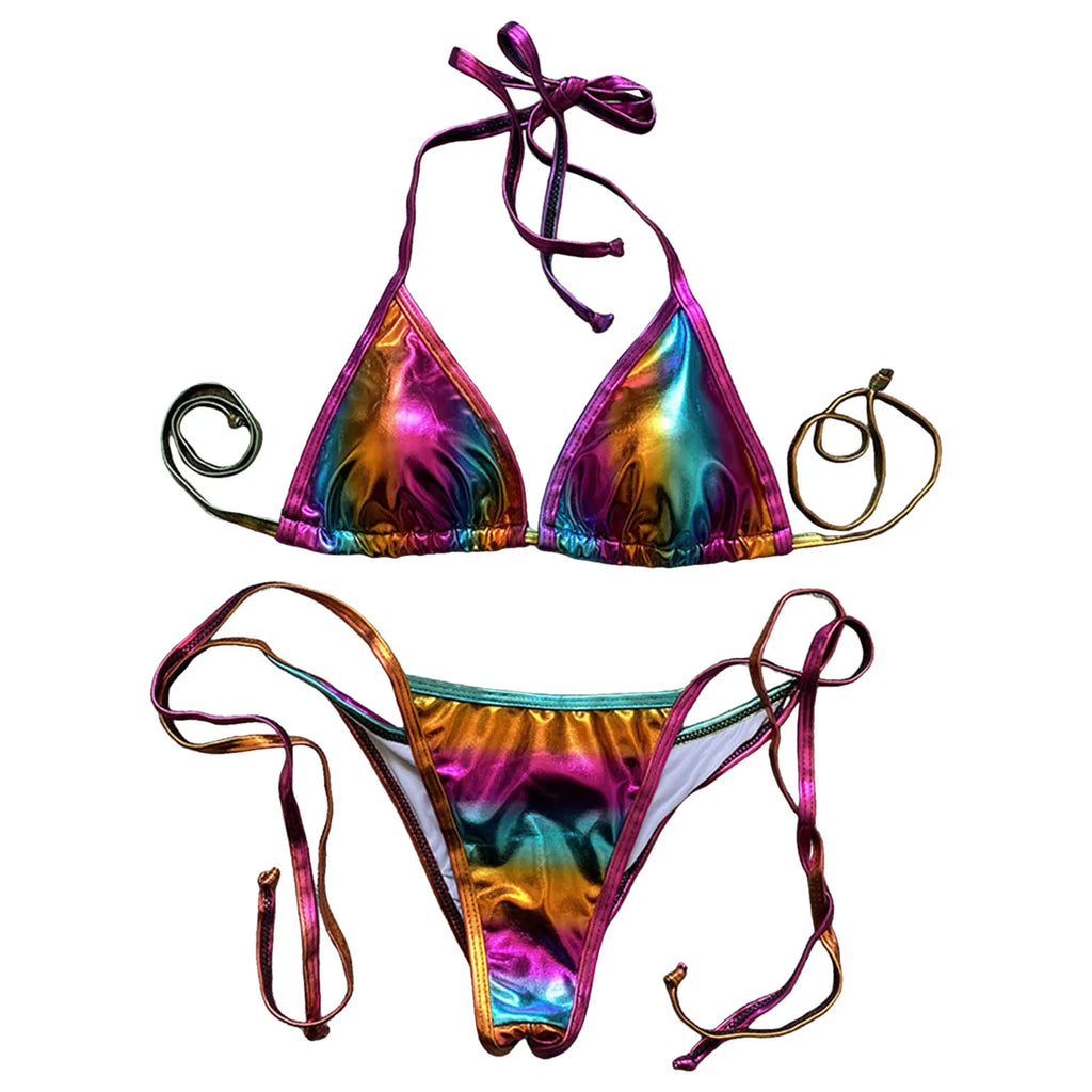 Bathing Suit For Women Tummy Control Women Bikini Sets Shiny String Padded Triangle 2 Pieces Swimsuit Bikini Women Swimwear 2025