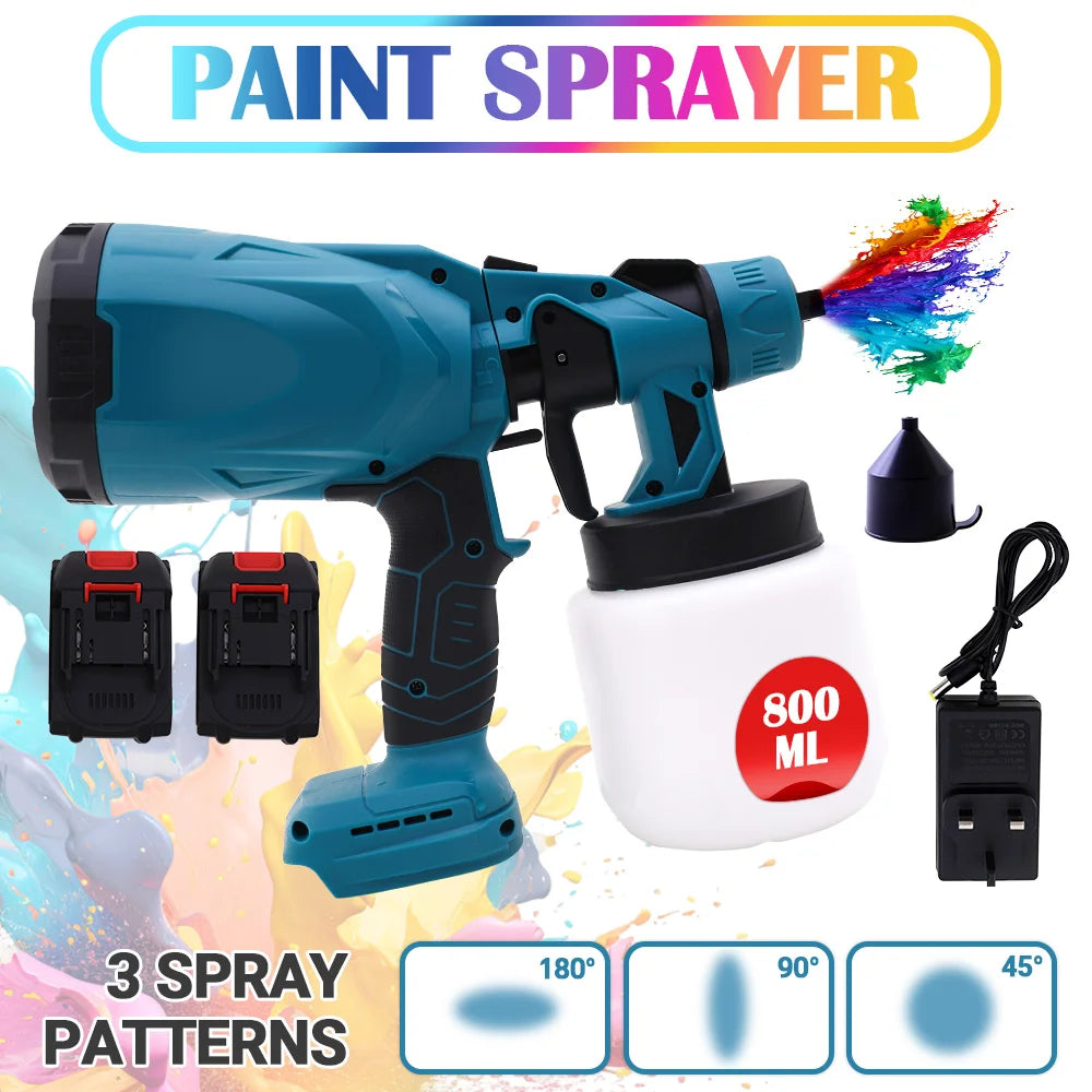 HVLP Paint Sprayer Cordless Electric 21V Airless 600W 800ML With 2x2000mAh Battery for Doors Fences Furniture Wall Cabinet Garde
