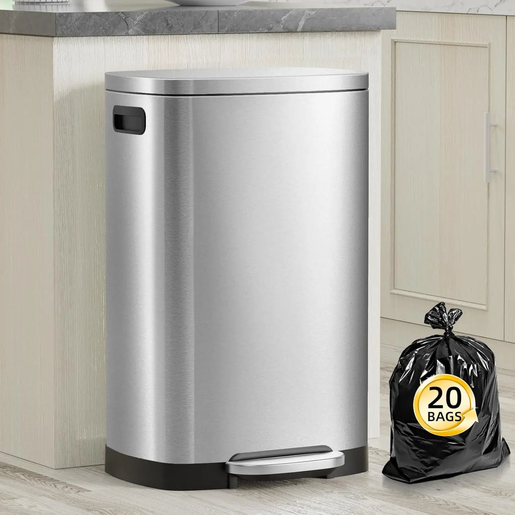 13 Gallon Trash Can with Lid, Trash Can with Removable Inner Bucket and Lid Soft Close, Pedal Rubbish Bin for Home Office