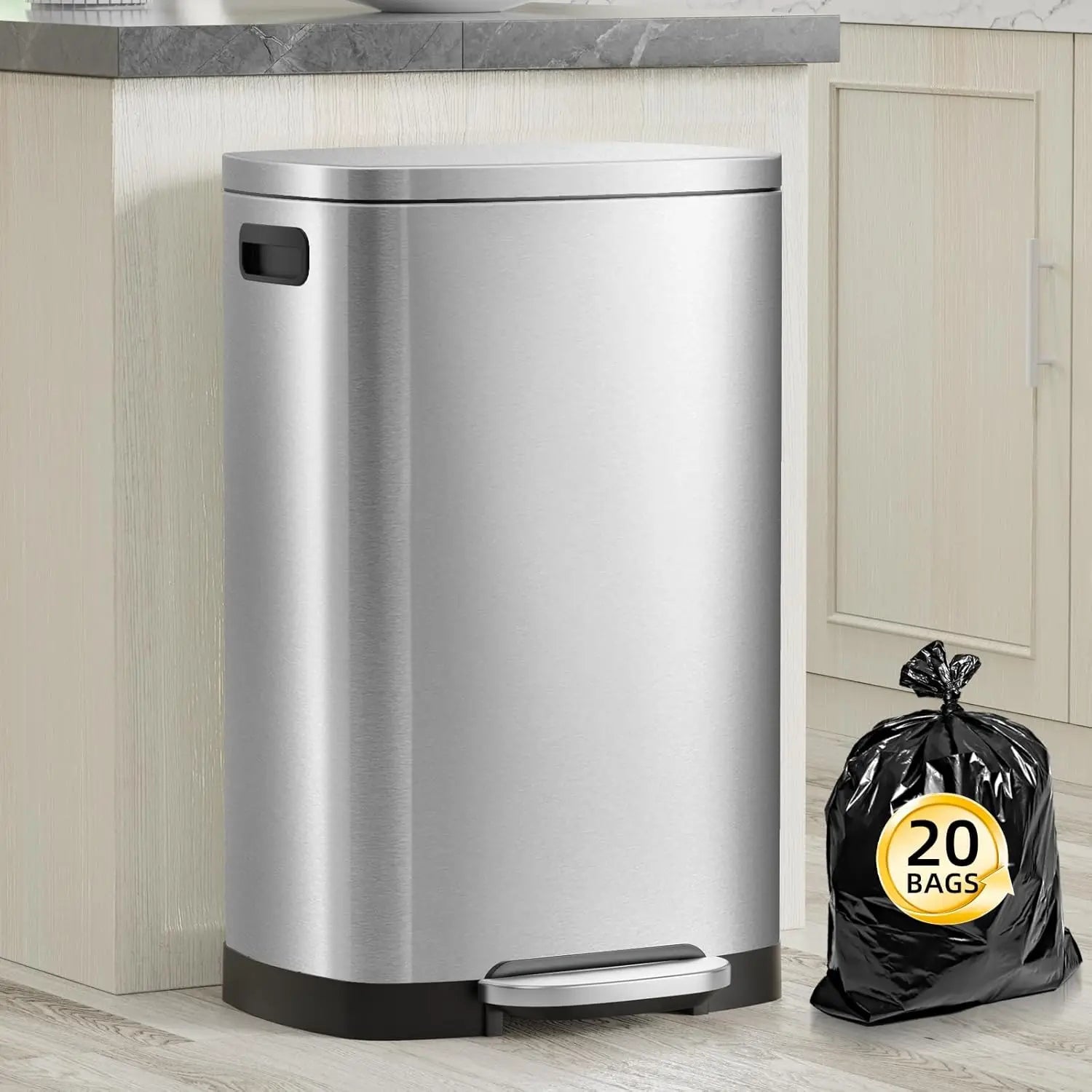 13 Gallon Trash Can with Lid, Trash Can with Removable Inner Bucket and Lid Soft Close, Pedal Rubbish Bin for Home Office