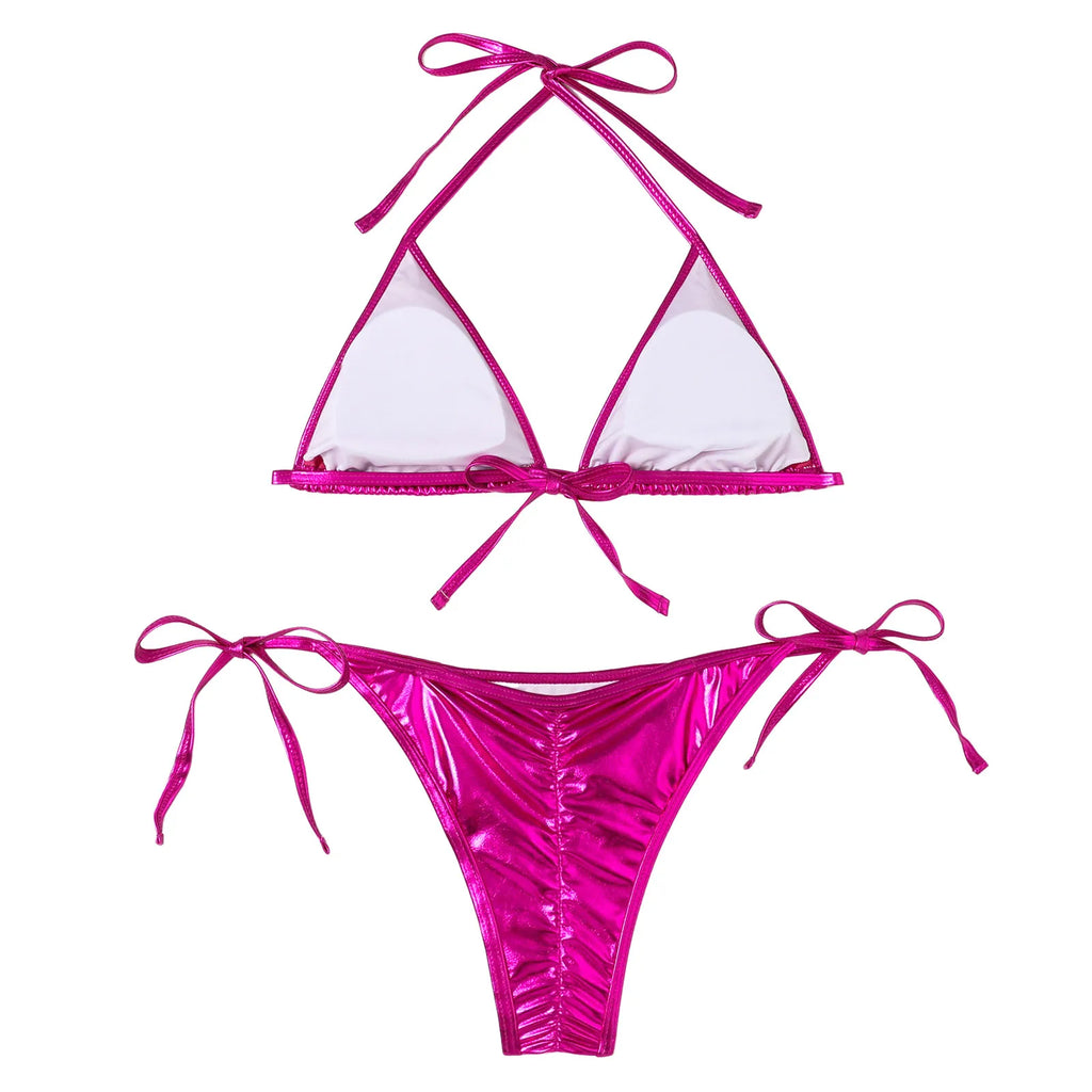 Bathing Suit For Women Tummy Control Women Bikini Sets Shiny String Padded Triangle 2 Pieces Swimsuit Bikini Women Swimwear 2025
