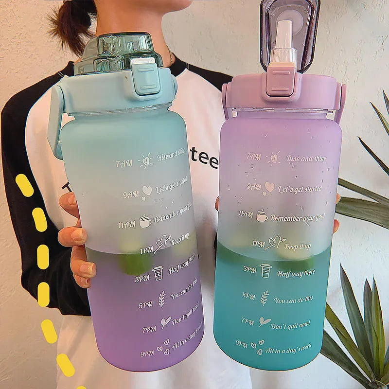 2 Liter Large Capacity Sports Water Bottle Leak Proof Colorful Plastic Cup Drinking Outdoor Travel Portable Gym Fitness Jugs